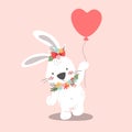 Mother`s Day vector cards. Cute Easter Bunny with spring flowers isolated on a white background. Happy Easter greeting card. Royalty Free Stock Photo